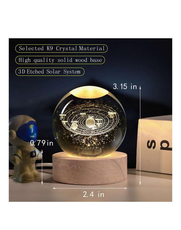 3D Solar System Crystal Ball Night Light Kids Bedroom Decor