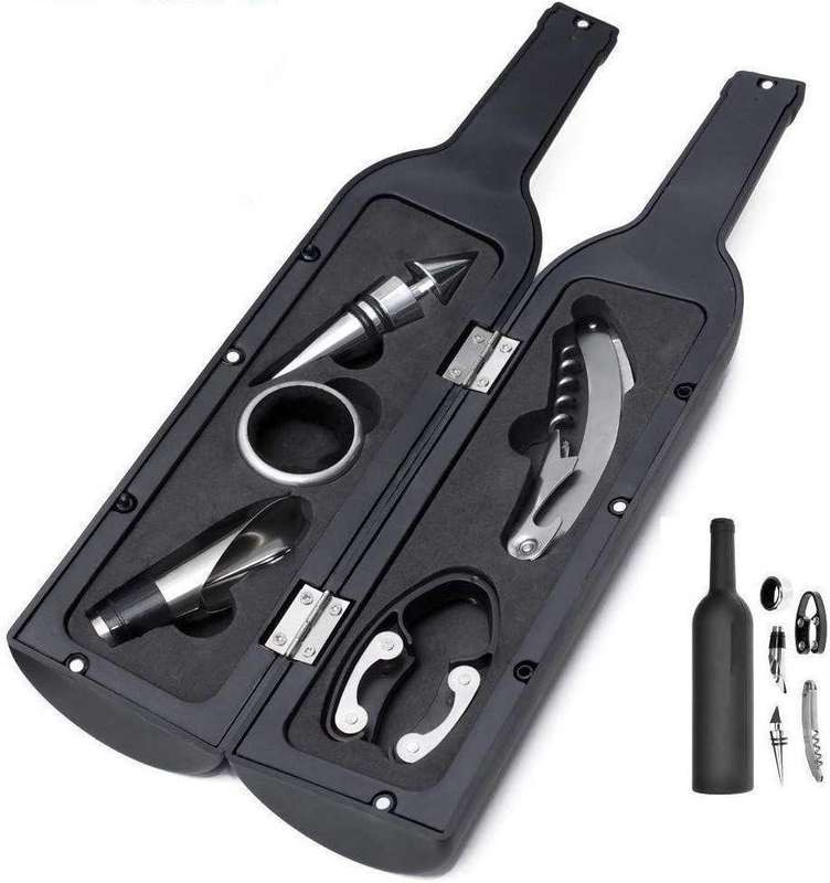 Wine Bottle Shaped Corkscrew & Accessory Gift Set - 5 Piece