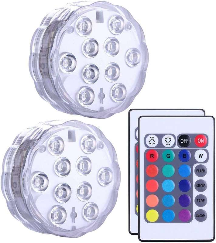 2 Piece Remote Control Waterproof Submersible LED Light with Timer Function
