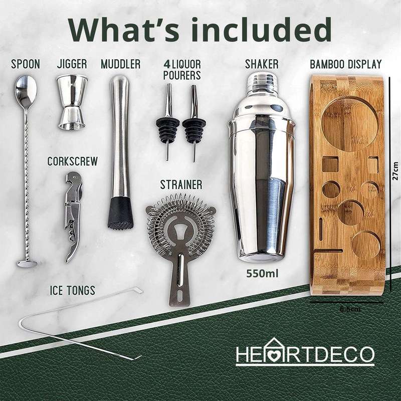 Heartdeco Stainless Steel Cocktail Shaker Bartender Tool 12 Piece Set