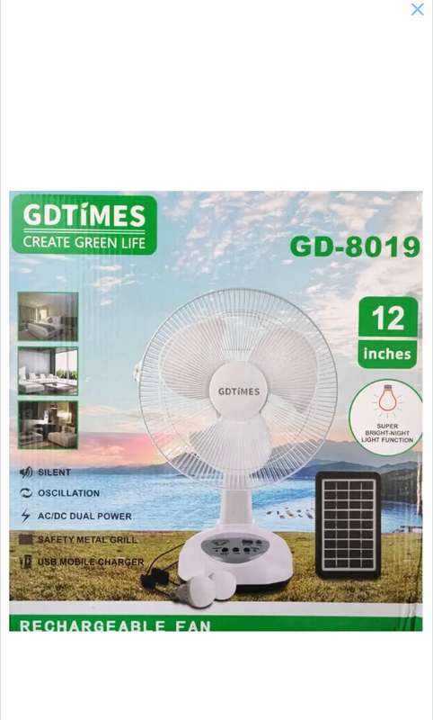 GD Times Rechargeable Solar Fan with LED Lights