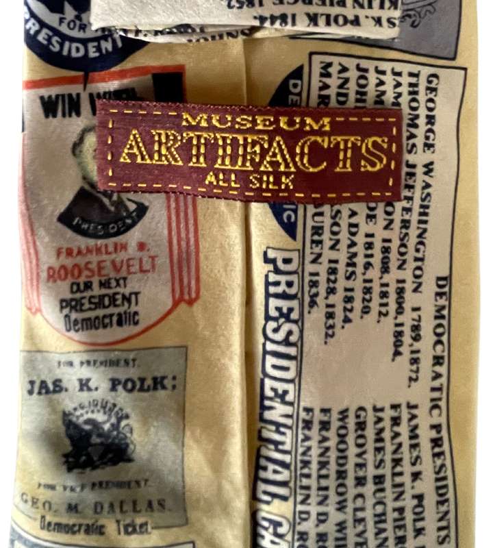 Vintage Museum Artifacts Democratic Presidential Campaign History Silk Men's Tie - Election Memorab