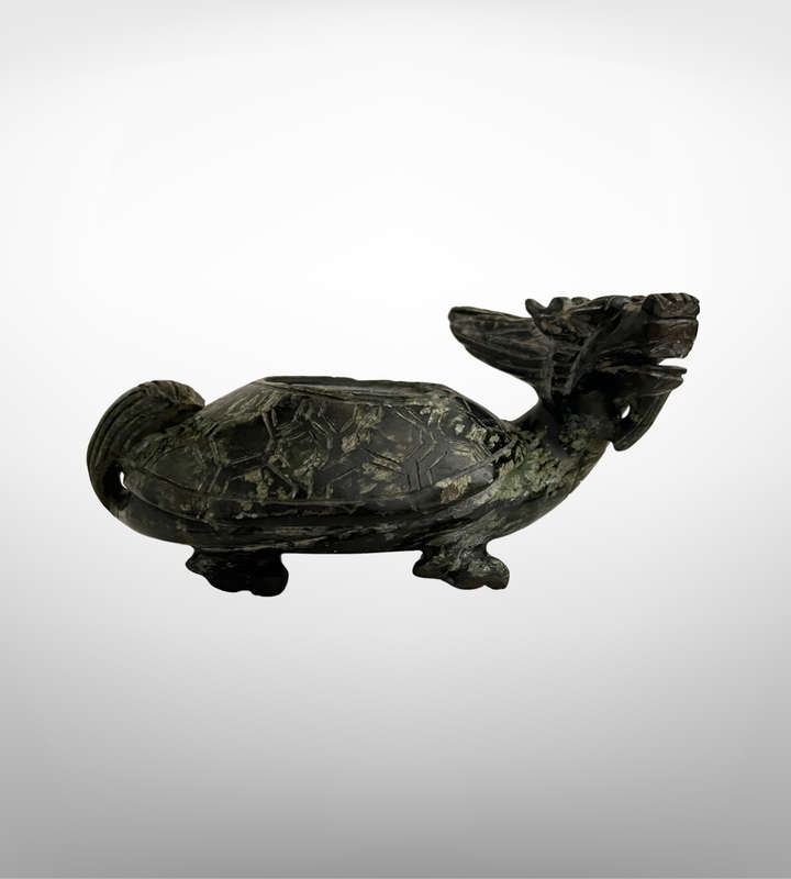 Vintage Hand-Carved Serpentine Incense Burner  Foo Dog & Turtle Design   Repair Detail