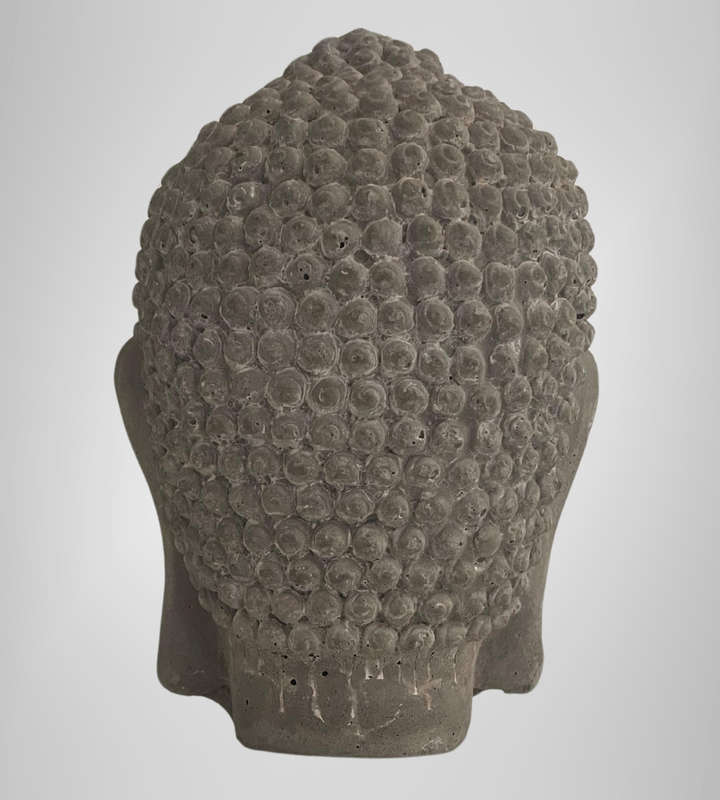 Heavy Cement Buddha Head Statue  175mm  Unpainted Vintage Look  Minor Wear