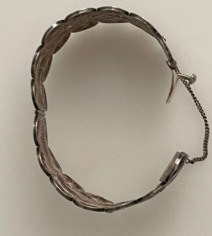 Antique Silver Filigree Bracelet  Handcrafted Ornate Design  30mm Wide  30.1g  Small to Medium