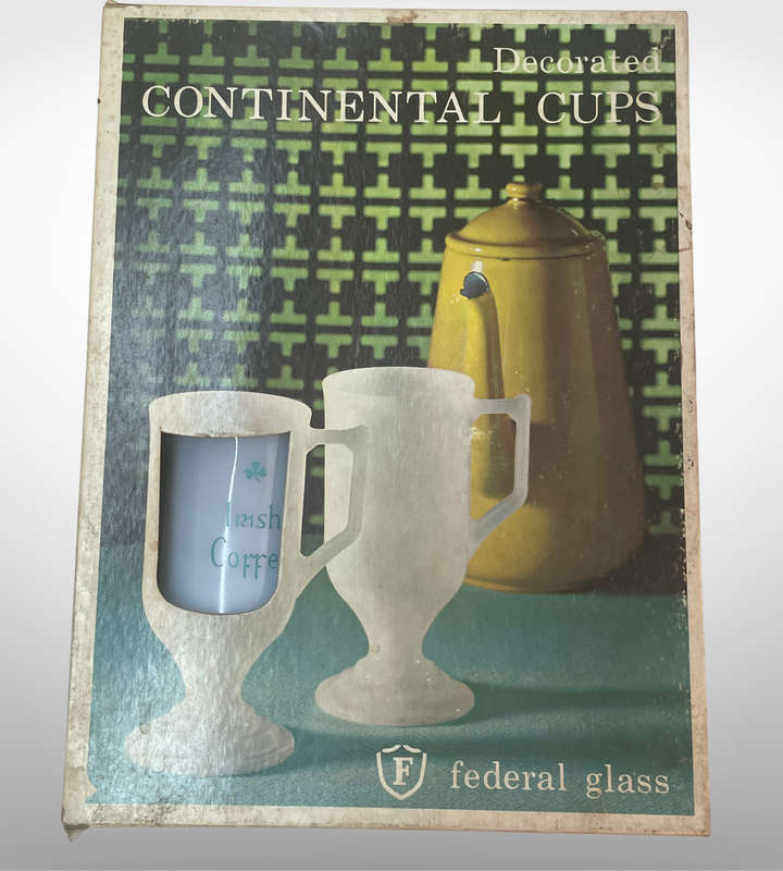 Set of 4 Vintage Bar Federal Glass Continental Cups  Irish Coffee, Milk Glass, 22kt Gold Rim