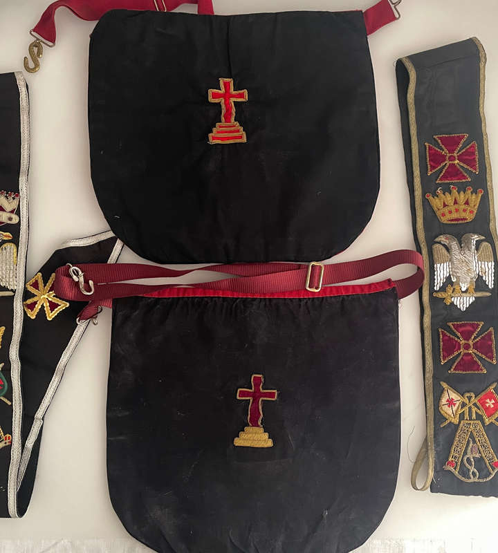 Rare Set of 4 Vintage Masonic Regalia  Rose Croix 30th Degree  Aprons & Sashes
