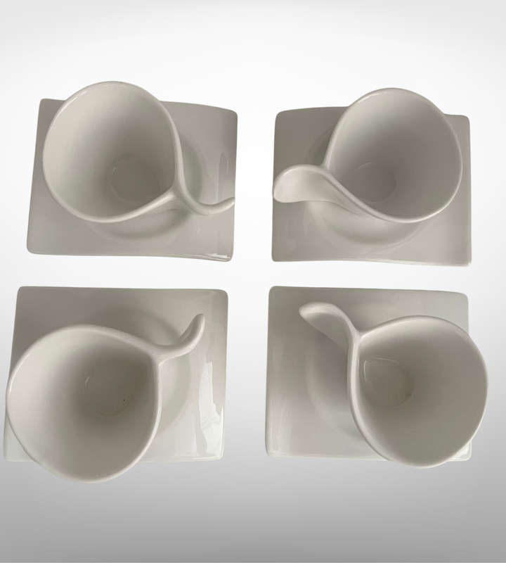 8-Piece Symphony Small Modern Espresso Cup & Wavy Saucer Set  Microwave & Dishwasher Safe