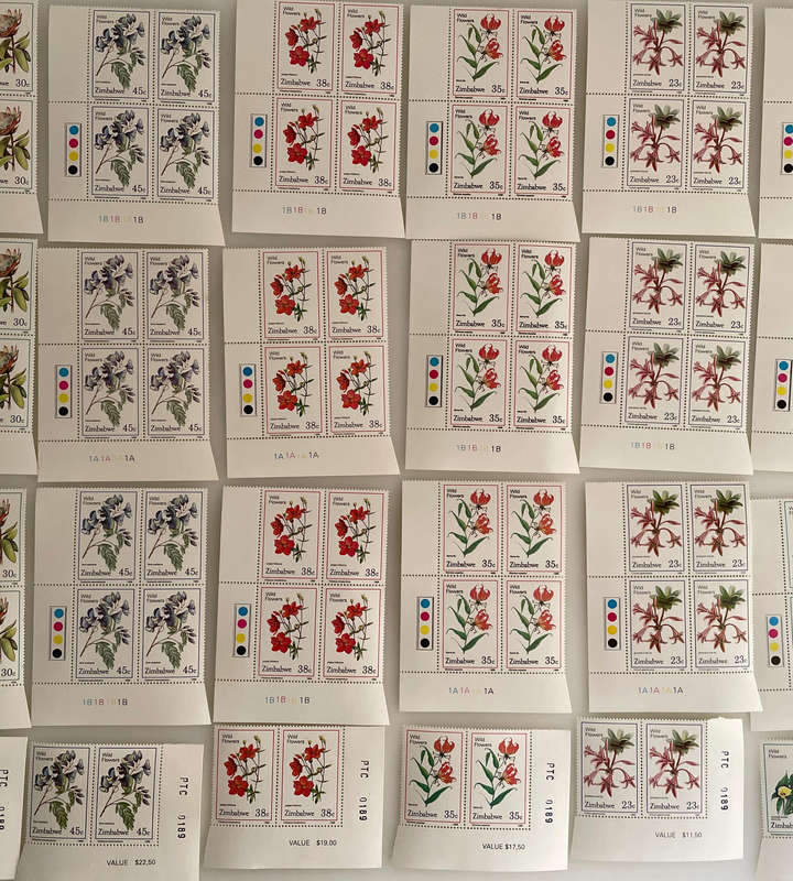 Zimbabwe Wildflower Stamps  1985 & 1989  MNH Blocks & Singles  252 Stamps Total