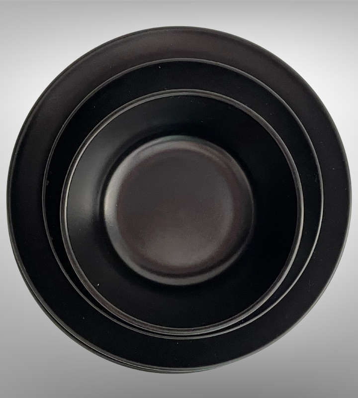 8-Piece Black Part Dinner Service  3 Dinner Plates, 3 Side Plates, 2 Bowls  No Chips or Cracks