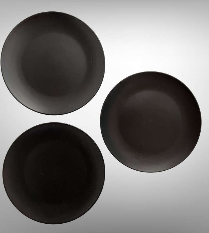 8-Piece Black Part Dinner Service  3 Dinner Plates, 3 Side Plates, 2 Bowls  No Chips or Cracks