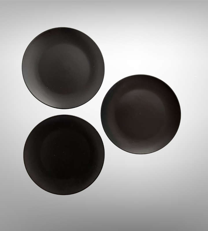 8-Piece Black Part Dinner Service  3 Dinner Plates, 3 Side Plates, 2 Bowls  No Chips or Cracks