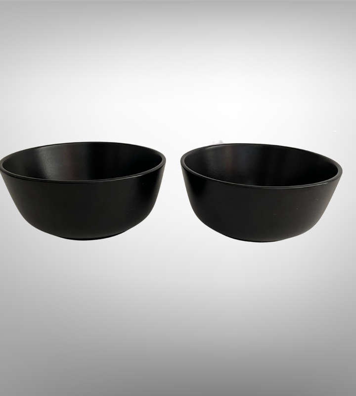 8-Piece Black Part Dinner Service  3 Dinner Plates, 3 Side Plates, 2 Bowls  No Chips or Cracks