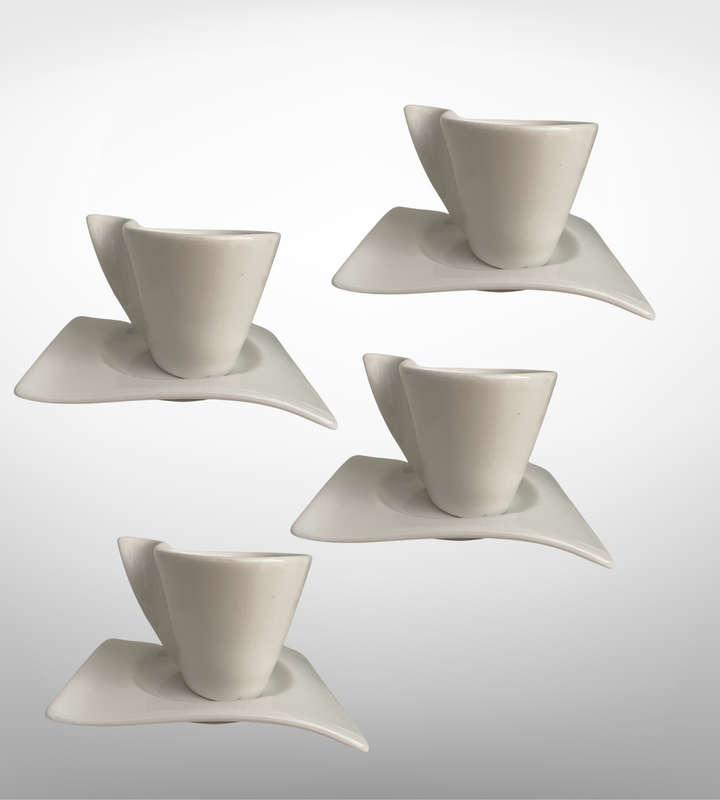 8-Piece Symphony Small Modern Espresso Cup & Wavy Saucer Set  Microwave & Dishwasher Safe