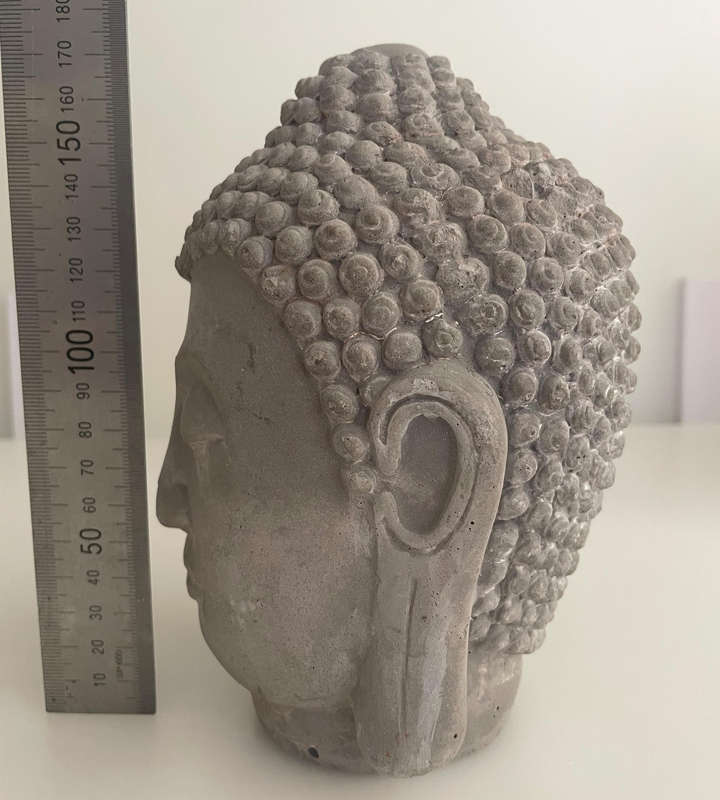 Heavy Cement Buddha Head Statue  175mm  Unpainted Vintage Look  Minor Wear