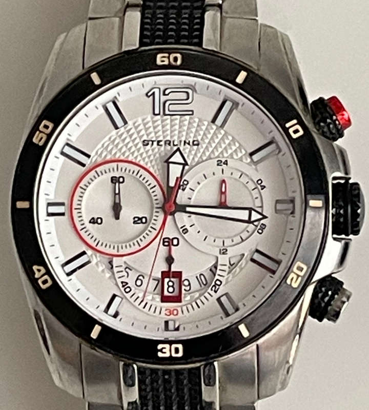 Men's Sterling Chronograph Watch  Heavy & Bold Design  Stainless Steel  Used Condition