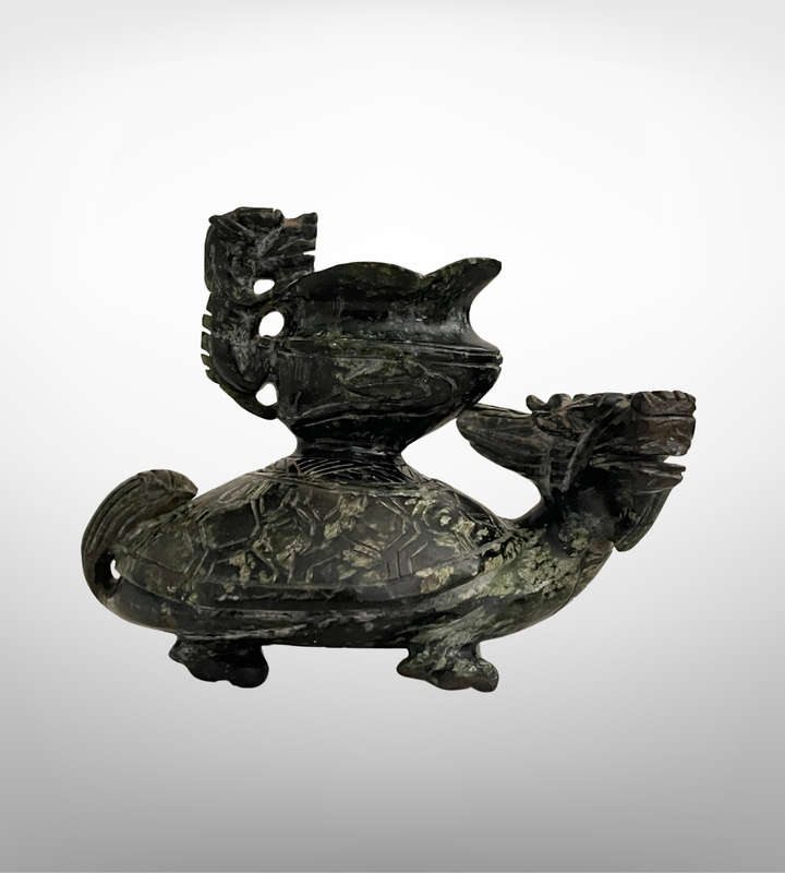 Vintage Hand-Carved Serpentine Incense Burner  Foo Dog & Turtle Design   Repair Detail