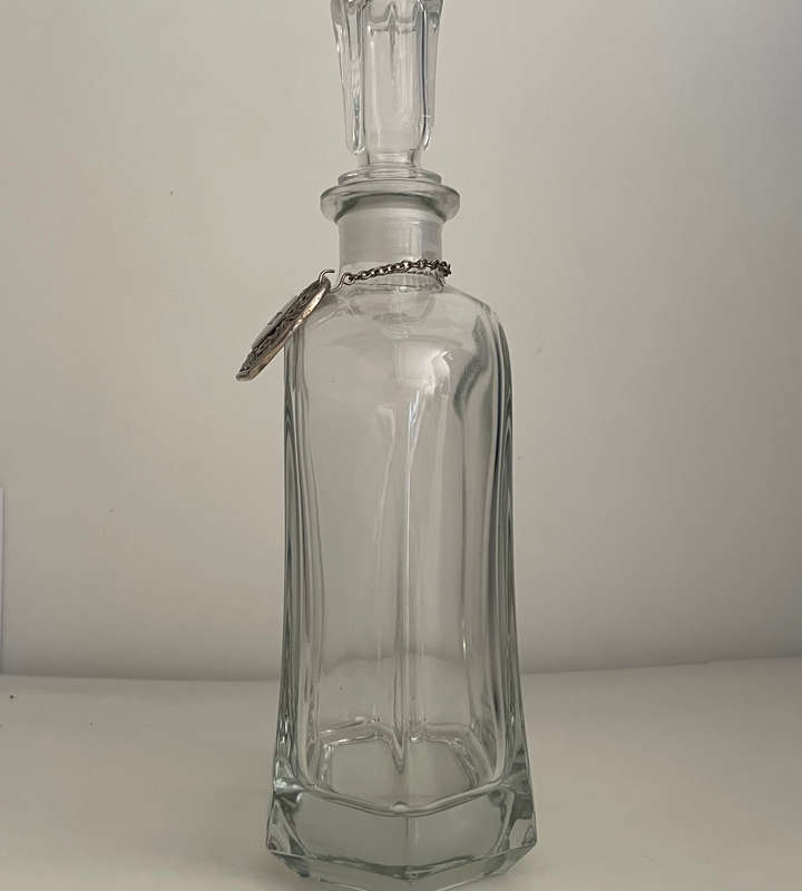 Capitol 750ml Hexagonal Glass Decanter with Stopper | 2 Silverplate Ianthe Decanter Labels