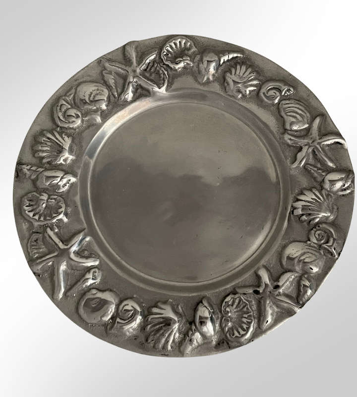 Lot of 5 Pewter Décor Items - Sea Shell Dish, Chilly Dish, Salad Servers, Mask, & Vase