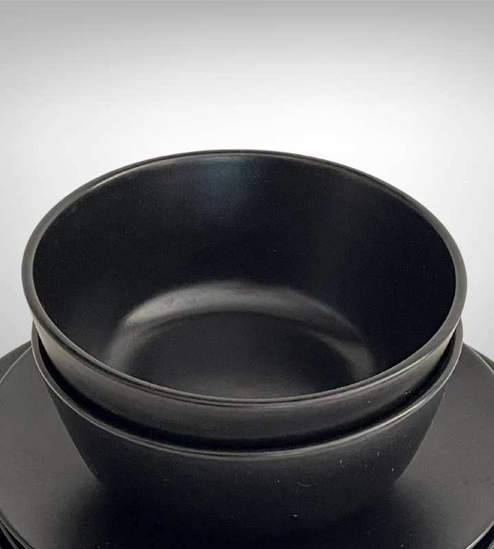 8-Piece Black Part Dinner Service  3 Dinner Plates, 3 Side Plates, 2 Bowls  No Chips or Cracks