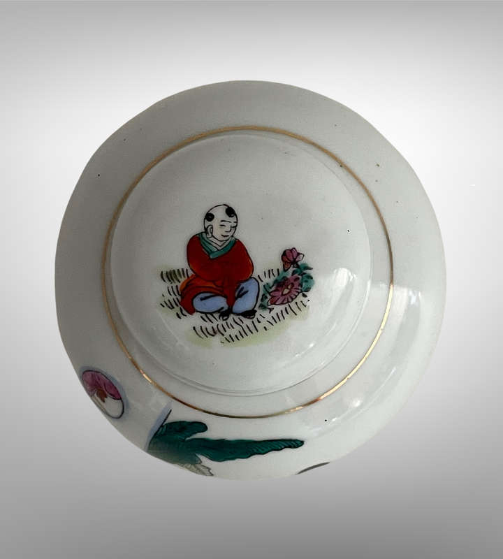 Vintage Chinese Ginger Jar  Jingdezhen Porcelain, Garden Scene with Ladies  1960s, 12cm