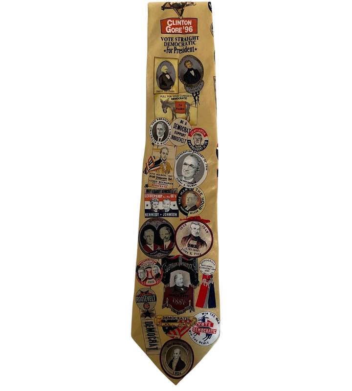 Vintage Museum Artifacts Democratic Presidential Campaign History Silk Men's Tie - Election Memorab
