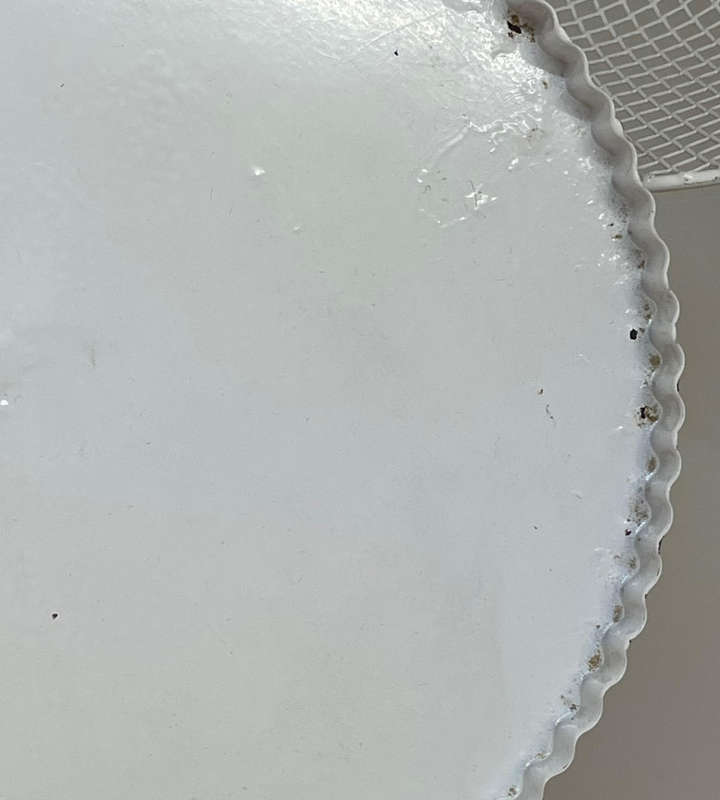 White Metal Cake Stand with Bird-Top Mesh Cover  25cm Wide