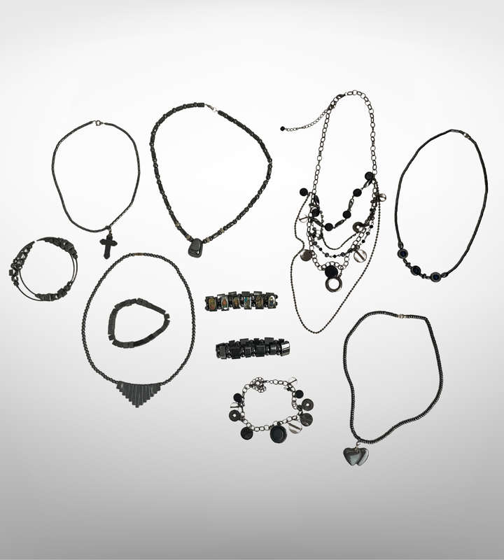 12-Piece Vintage Jewelry Set: Hematite Necklaces & Bracelets with Gunmetal Accents
