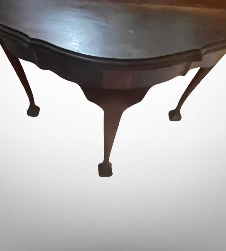 Vintage Imbuia Half-Moon Console Table | Ball & Claw Feet | Scalloped Top- Courier not included