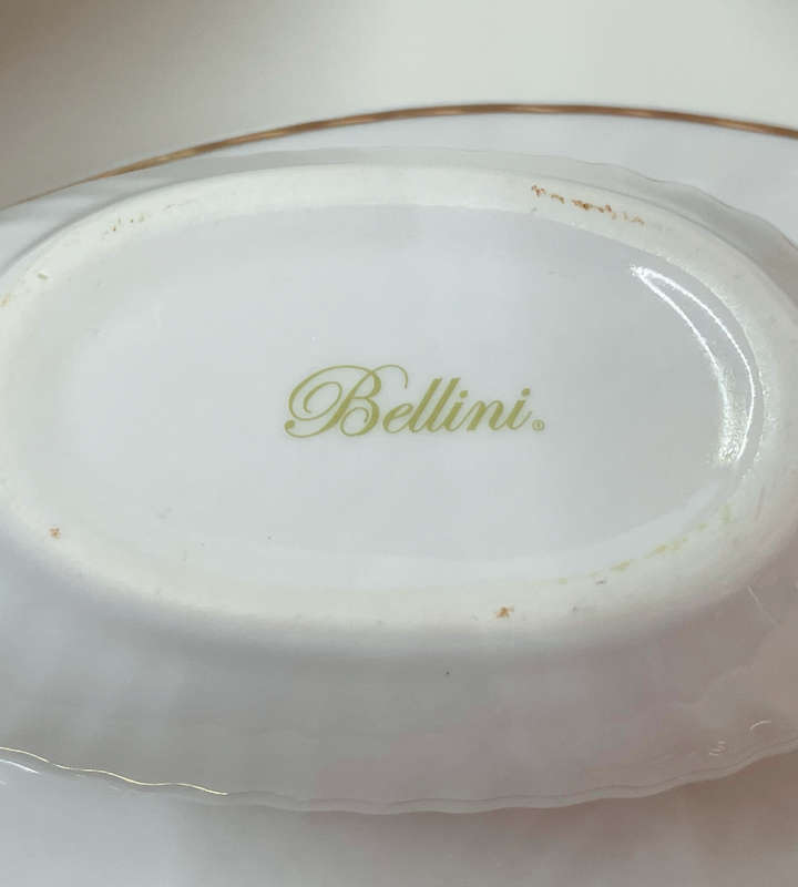 Rare 1960s Italian White & Gold Porcelain Serving Set by Bellini  Set of 5 + Crystal Fork