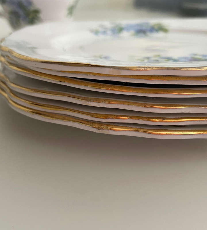 Vintage Royal Vale 21-Piece Bone China Tea Set  Blue Floral, Ridgway Potteries 1962