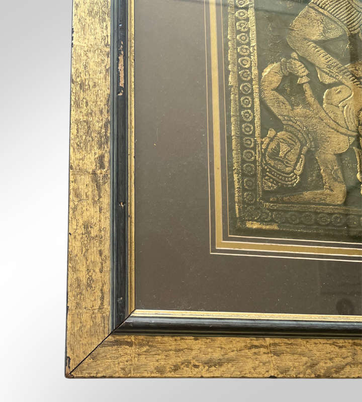 Reserve - Framed Thai Temple Rubbing Art  1980s Gold on Black Relief (78cm x 60cm)  Needs Cleaning