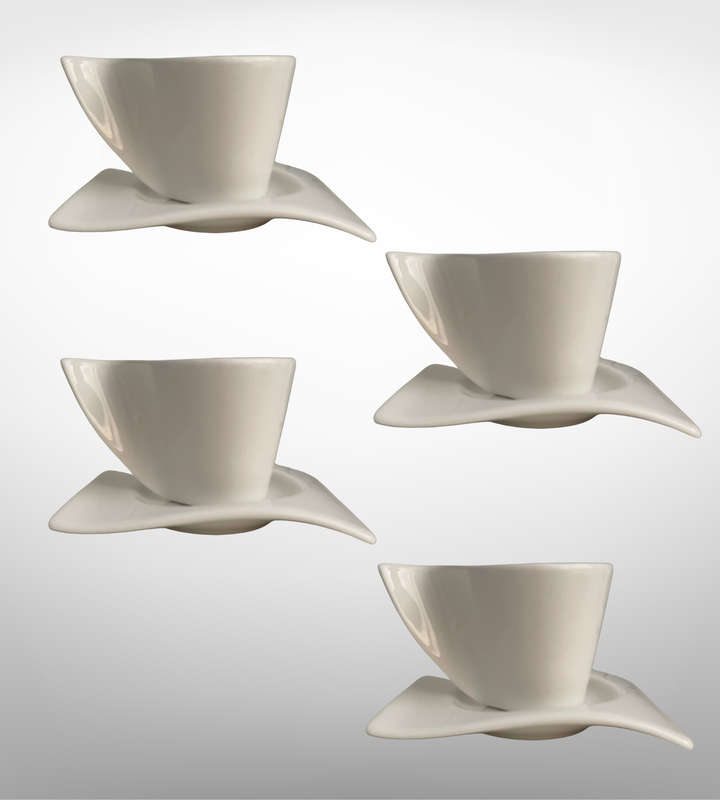 8-Piece Symphony Small Modern Espresso Cup & Wavy Saucer Set  Microwave & Dishwasher Safe