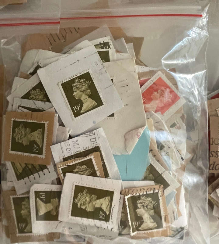 Massive Bulk Lot of UK Machin Definitive Stamps  Thousands on Paper  Lifetime Collection