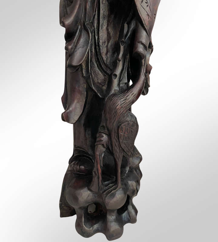 Antique Japan Meiji Period Ironwood Okimono Lamps (Set of 2)  Hand-Carved Shou Lao Statues, Large &