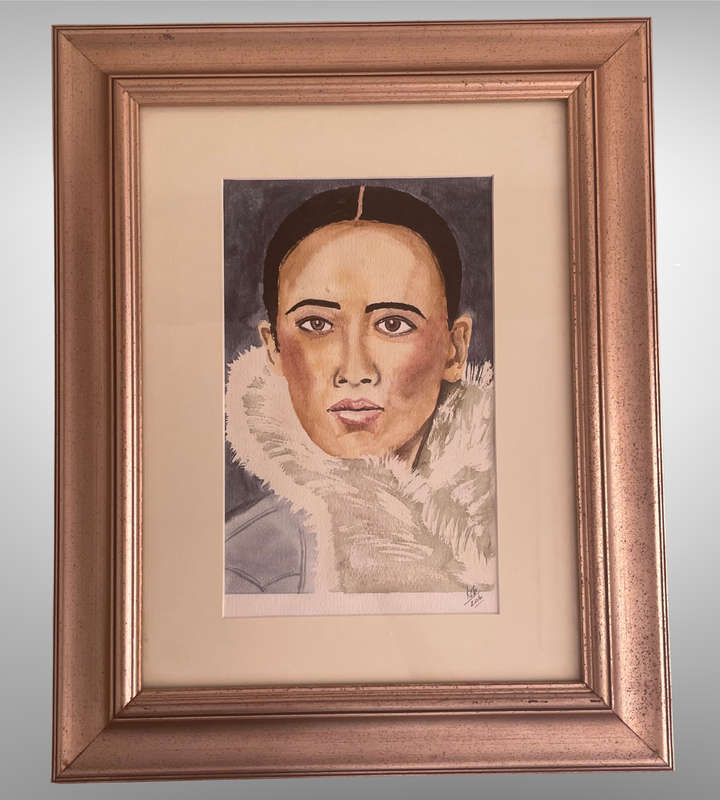 Original Watercolor Portrait of a Lady  Signed Rob 2016  Framed Behind Glass  56.5cm x 45.5cm