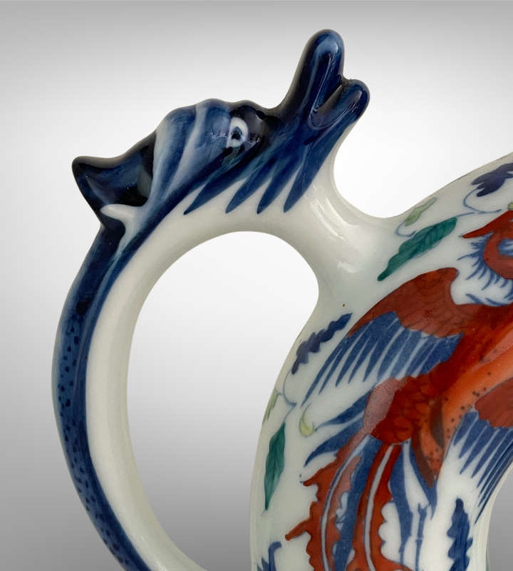 Hand-Painted Chinese Phoenix & Dragon Ring Teapot  Qing Style with Yongzheng Mark  24.5cm with Sta