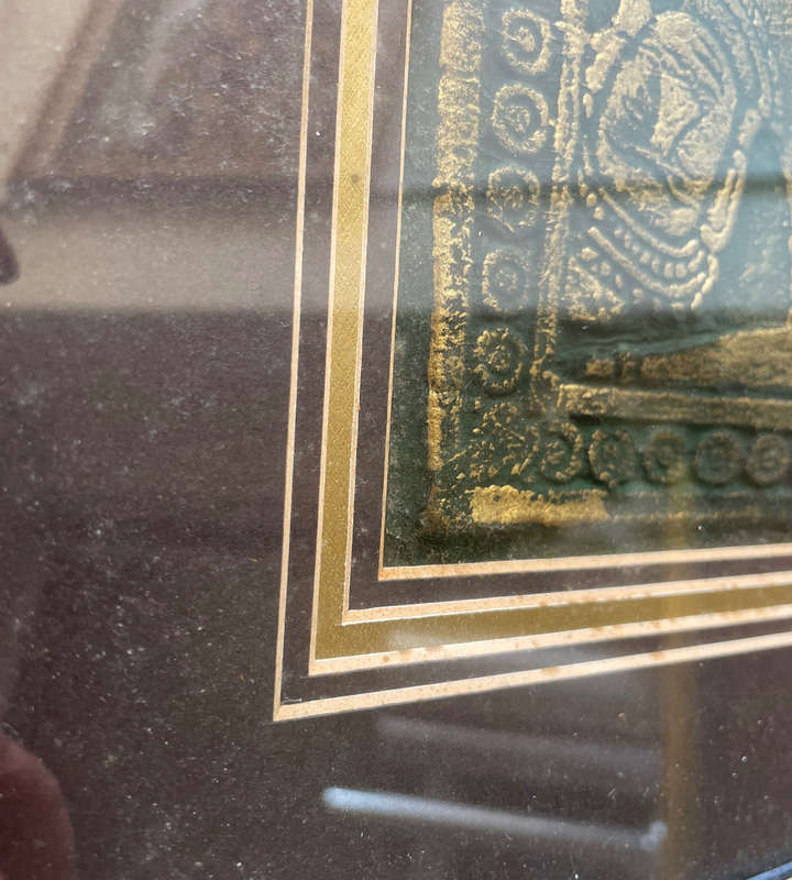 Reserve - Framed Thai Temple Rubbing Art  1980s Gold on Black Relief (78cm x 60cm)  Needs Cleaning