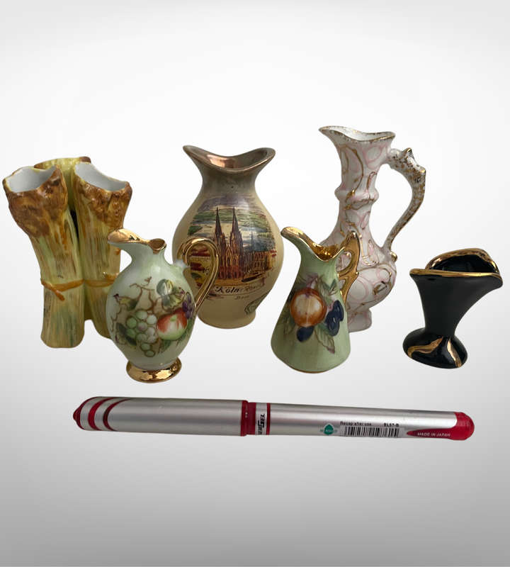 6-Piece Miniature Vase Collection  Ernst Bohne, Lefton, Balboa, Keto Keramik