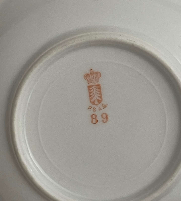 Antique PSAG Schönwald Black & Orange Porcelain Cup & Saucer Set, 1911-1927, Gold Trim- German