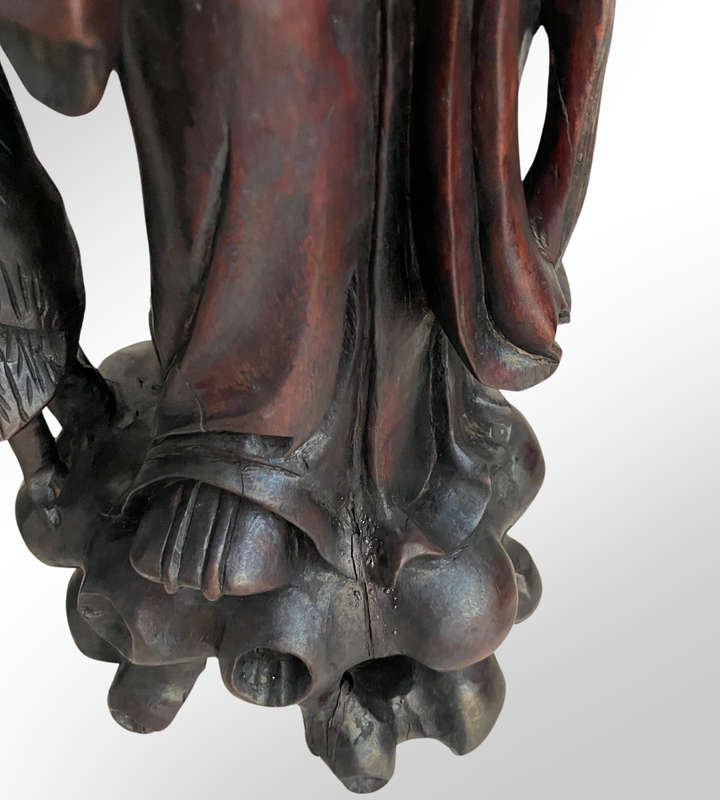 Antique Japan Meiji Period Ironwood Okimono Lamps (Set of 2)  Hand-Carved Shou Lao Statues, Large &