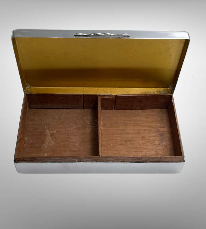 Vintage 1960s70s Aristocrat Cigarette Box  Cedarwood Lined, Chromium Plate, Made in England