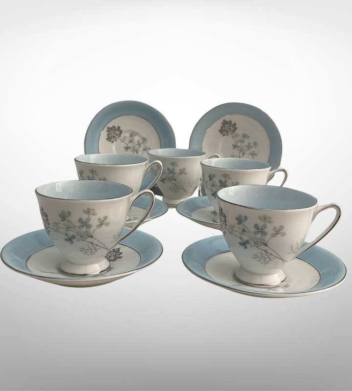 Vintage Sevron Blue Lace Royal Standard Fine Bone China Cups & Saucers Set (1950s-70s) - Made in Eng