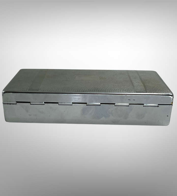 Vintage 1960s70s Aristocrat Cigarette Box  Cedarwood Lined, Chromium Plate, Made in England