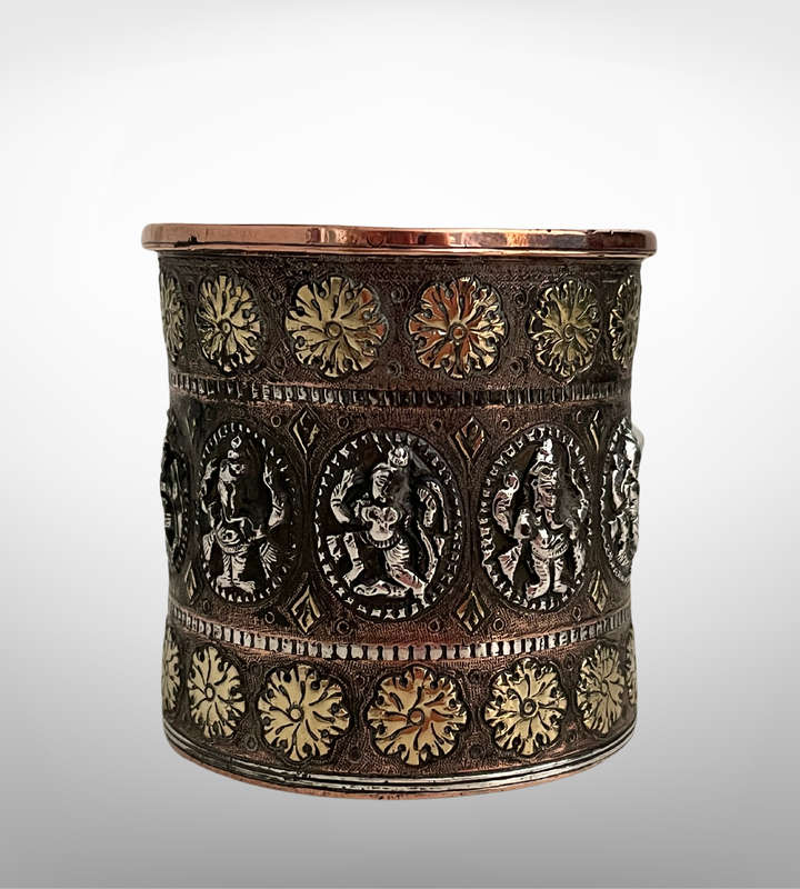 Antique 19th Century Hindu Ritual Puja Vessel  Silver & Brass Overlaid Copper  Tamil Nadu, India