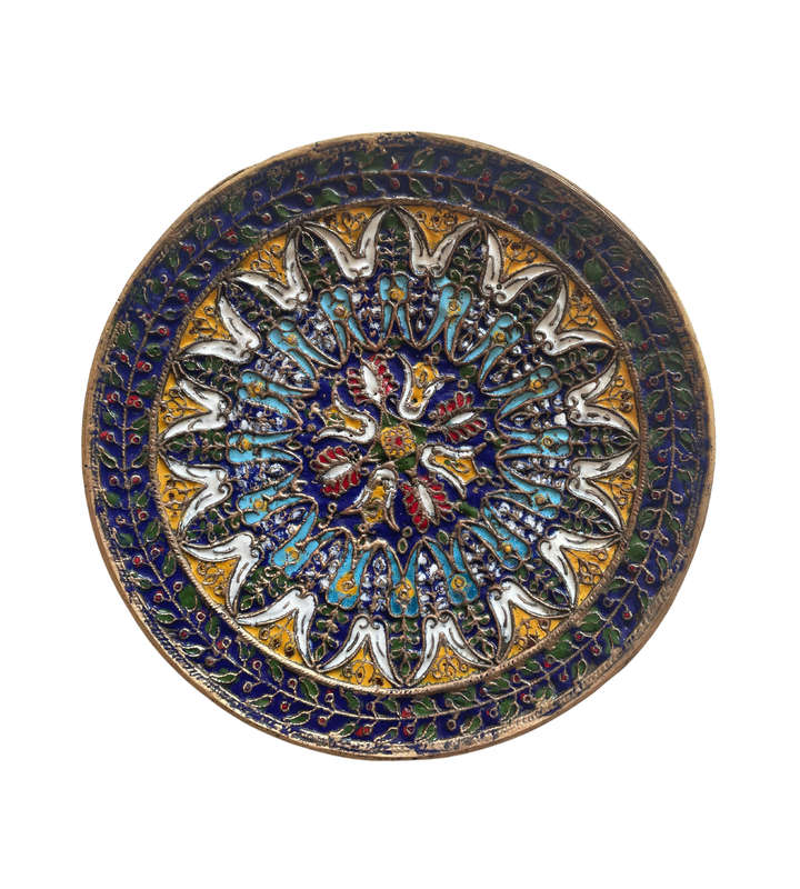 Reserved Byzantine-Style Mosaic Wall Plate  Greek Cloisonné Floral Metal Dish, 19.7 cm