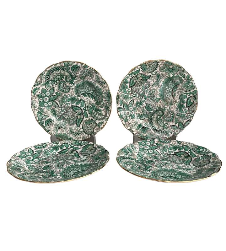 Stunning Royal Standard 4 piece Green Paisley Chintz Fine Bone China Plates (1949-1966)