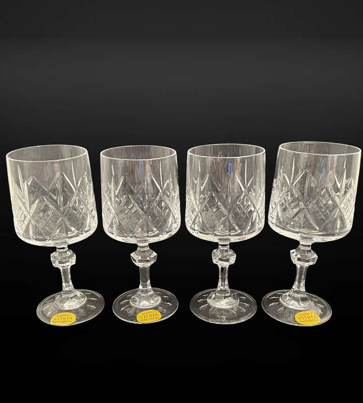 Set of 4 Vintage Vitria Handcut Lead Crystal Sherry Glasses  13cm High, Elegant Cordial Glasses