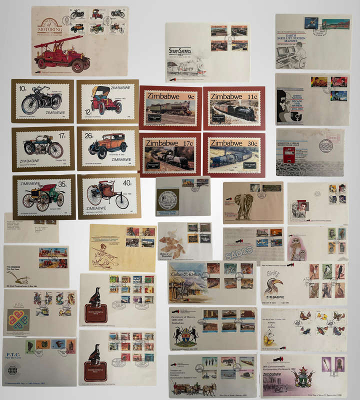 Lot of 24 Zimbabwe First Day Covers & 10 Postcards (19831992)  Wildlife, Motoring, Steam, Harare &