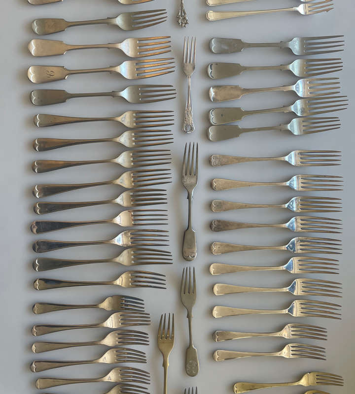 Rare Collection of 85 Antique & Vintage Silver-Plated and Nickel Silver Forks - Wellner, JR & Sons,